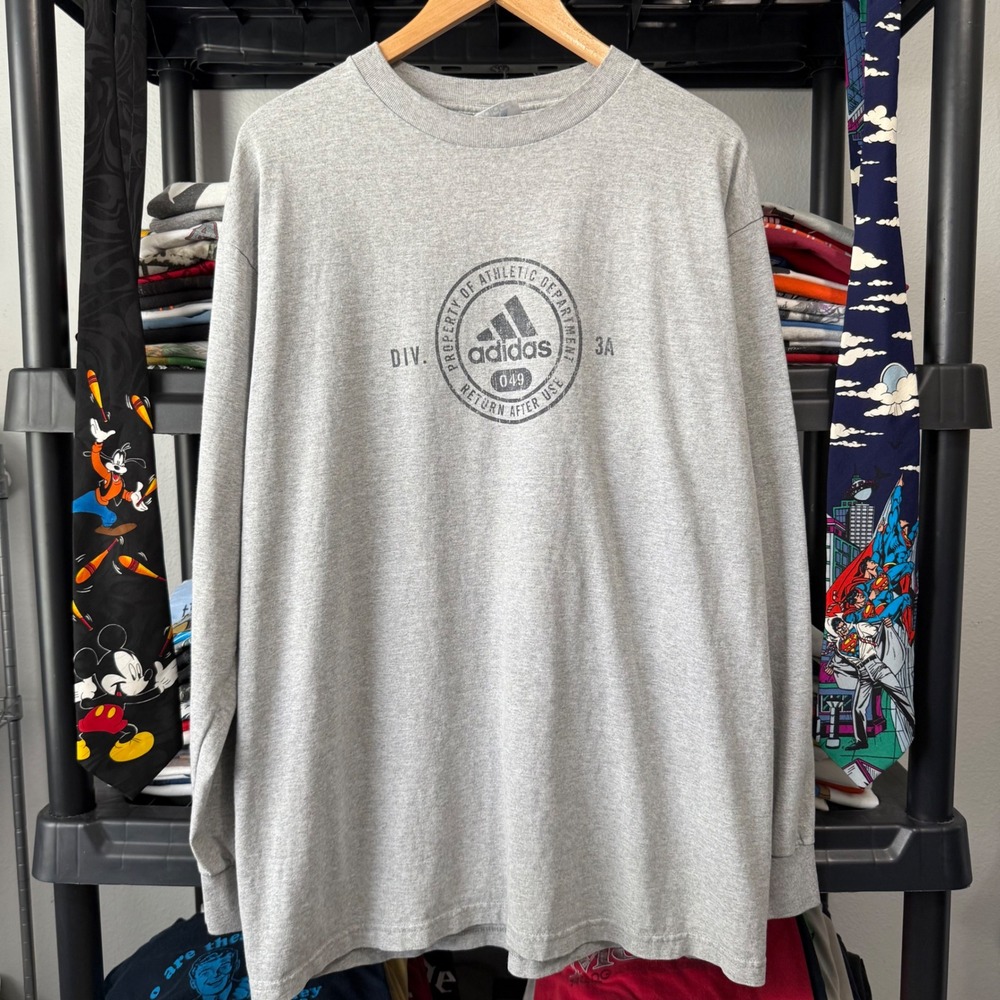 Vintage Gray Adidas Athletic Dept Graphic Long Sleeve Shirt XL